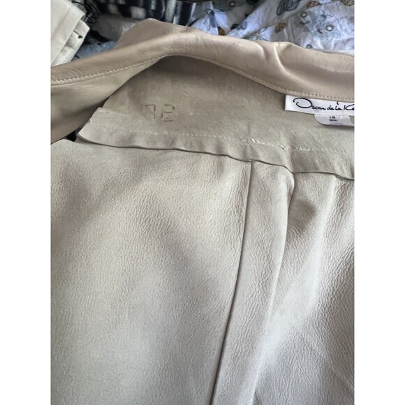 Oscar De La Renta Genuine Leather Vest Beige Gold Zipper Size 10 Made In USA - Picture 15 of 16